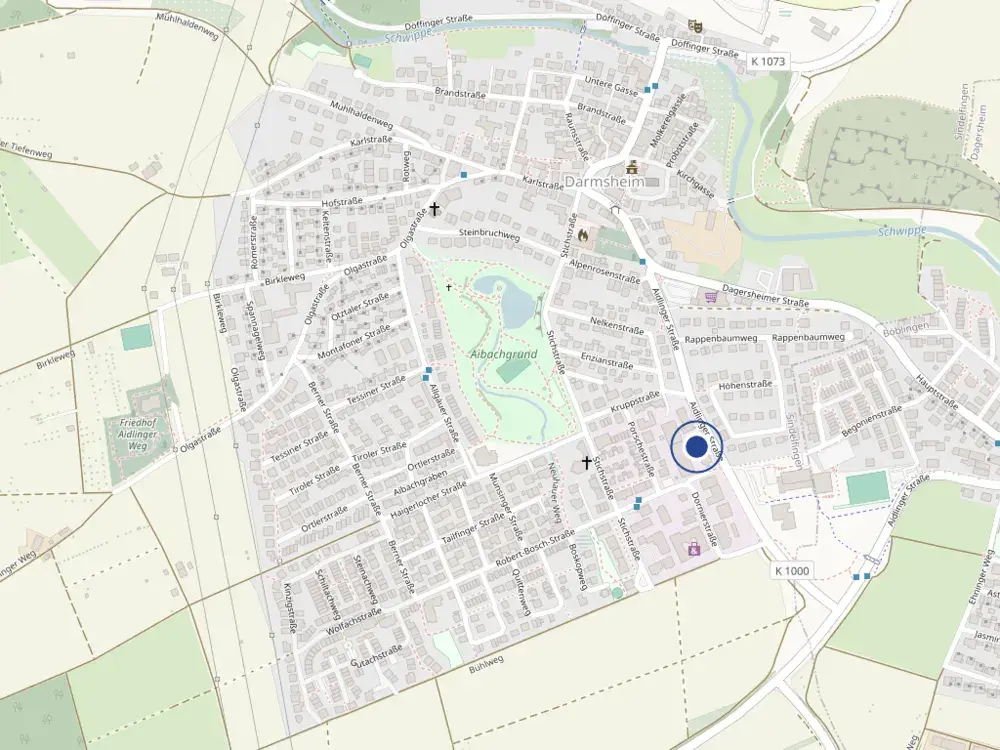 Karte mit dem Standort Aidlinger Str. 16-18, 71069 Sindelfingen-Darmsheim